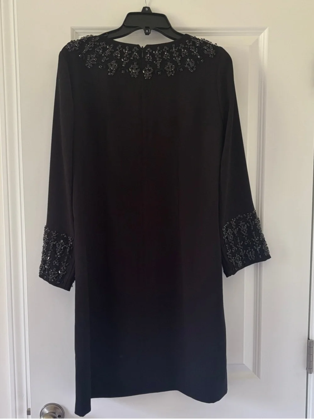 J. Crew Black Beaded Long-Sleeve Shift Dress